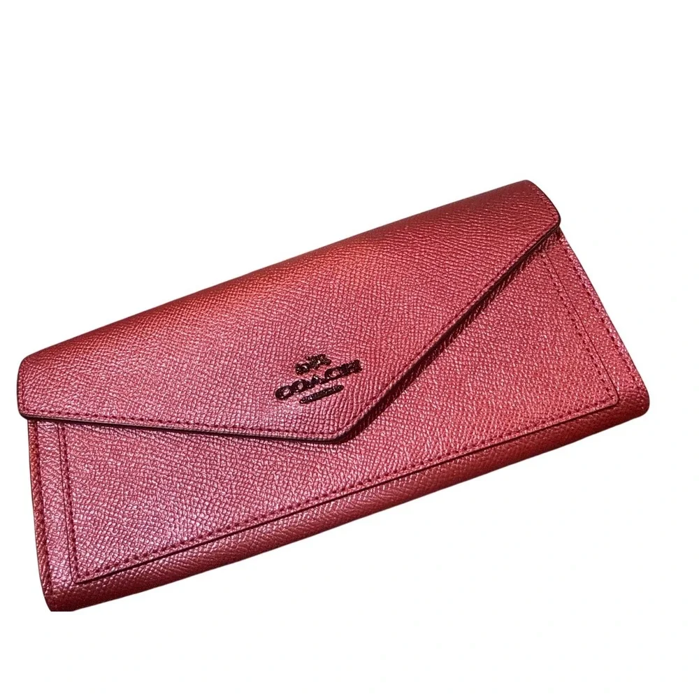 Vintage Coach Metallic Pink Leather‎ Envelope Slim Wallet Made in 2017